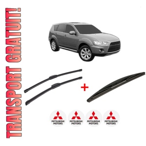 Set 3 stergatoare MITSUBISHI OUTLANDER II Van (CW_W) din 2006 - 2012, pentru parbriz si luneta fata si spate auto, Bosch Twin, din cauciuc siliconat rezistent, 4 Stickere Auto MITSUBISHI