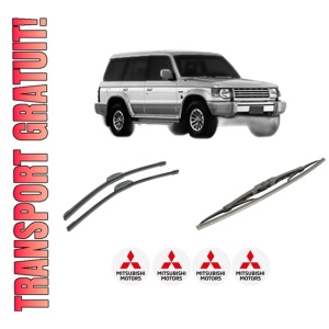 Set 3 stergatoare MITSUBISHI PAJERO II (V3_W) din 2000-2007, pentru parbriz si luneta fata si spate auto, Bosch Twin-Aerotwin Retrofit, din cauciuc siliconat rezistent, 4 Stickere Auto MITSUBISHI