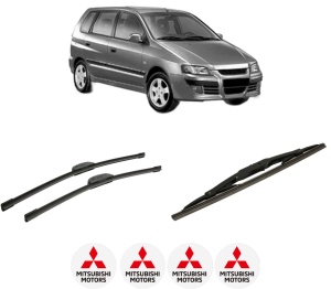 Set 3 stergatoare MITSUBISHI SPACE STAR MPV (DG_A) din 1998-2004, pentru parbriz si luneta fata si spate auto, Bosch Twin-Aerotwin Retrofit, din cauciuc siliconat rezistent, 4 Stickere Auto MITSUBISHI - Img 2