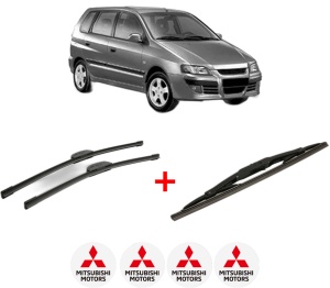 Set 3 stergatoare MITSUBISHI SPACE STAR MPV (DG_A) din 1998 - 2004, pentru parbriz si luneta fata si spate auto, Bosch Twin, din cauciuc siliconat rezistent, 4 Stickere Auto MITSUBISHI v10289