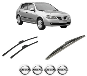 Set 3 stergatoare NISSAN ALMERA II Hatchback (N16) din 2000-2006, pentru parbriz si luneta fata si spate auto, Bosch Twin-Aerotwin Retrofit, din cauciuc siliconat rezistent, 4 Stickere Auto NISSAN - Img 2
