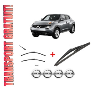 Set 3 stergatoare NISSAN JUKE Van (F15) din 2010 - 2019, pentru parbriz si luneta fata si spate auto, Valeo Silencio, din cauciuc siliconat rezistent, 4 Stickere Auto NISSAN