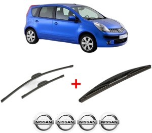 Set 3 stergatoare NISSAN NOTE (E11, NE11) din 2006 - 2013, pentru parbriz si luneta fata si spate auto, Bosch Twin, din cauciuc siliconat rezistent, 4 Stickere Auto NISSAN v5669