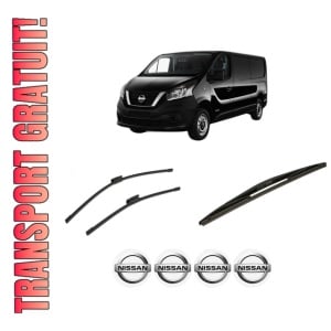 Set 3 stergatoare NISSAN NV300 Kombi (X82) din 2016-2021, pentru parbriz si luneta fata si spate auto, Bosch Twin-Aerotwin Multi, din cauciuc siliconat rezistent, 4 Stickere Auto NISSAN