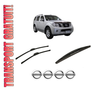 Set 3 stergatoare NISSAN PATHFINDER III VAN (R51_) din 2013-2014, pentru parbriz si luneta fata si spate auto, Bosch Twin-Aerotwin Retrofit, din cauciuc siliconat rezistent, 4 Stickere Auto NISSAN