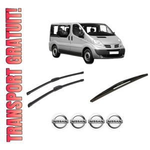 Set 3 stergatoare NISSAN PRIMASTAR Bus (X83) din 2001-2008, pentru parbriz si luneta fata si spate auto, Bosch Twin-Aerotwin Retrofit, din cauciuc siliconat rezistent, 4 Stickere Auto NISSAN