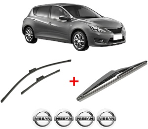 Set 3 stergatoare NISSAN PULSAR Hatchback (C13) din 2012, pentru parbriz si luneta fata si spate auto, Bosch Twin, din cauciuc siliconat rezistent, 4 Stickere Auto NISSAN v8669