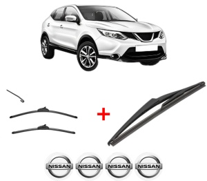 Set 3 stergatoare NISSAN QASHQAI II (J11, J11_) din 2013, pentru parbriz si luneta fata si spate auto, Valeo Silencio, din cauciuc siliconat rezistent, 4 Stickere Auto NISSAN v14428