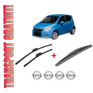 Set 3 stergatoare OPEL AGILA B (H08) din 2008 - 2014, pentru parbriz si luneta fata si spate auto, Bosch Twin, din cauciuc siliconat rezistent, 4 Stickere Auto OPEL