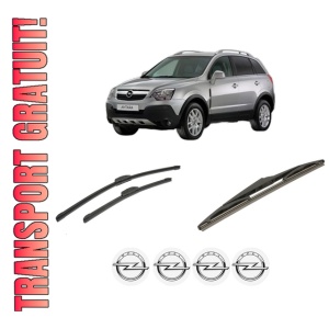 Set 3 stergatoare OPEL ANTARA A (L07) din 2006-2017, pentru parbriz si luneta fata si spate auto, Bosch Twin-Aerotwin Retrofit, din cauciuc siliconat rezistent, 4 Stickere Auto OPEL