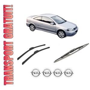 Set 3 stergatoare OPEL ASTRA G Coupe (T98) din 2000-2005, pentru parbriz si luneta fata si spate auto, Bosch Twin-Aerotwin Retrofit, din cauciuc siliconat rezistent, 4 Stickere Auto OPEL