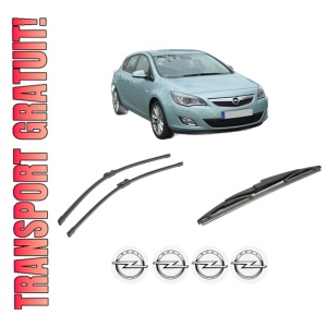 Set 3 stergatoare OPEL ASTRA J (P10) din 2009-2015, pentru parbriz si luneta fata si spate auto, Bosch Twin-Aerotwin, din cauciuc siliconat rezistent, 4 Stickere Auto OPEL