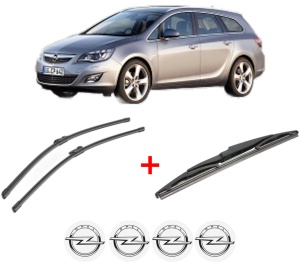 Set 3 stergatoare OPEL ASTRA J Sports Tourer (P10) din 2010 - 2015, pentru parbriz si luneta fata si spate auto, Bosch Twin, din cauciuc siliconat rezistent, 4 Stickere Auto OPEL v4044