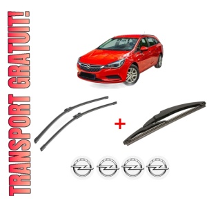 Set 3 stergatoare OPEL ASTRA K (B16) din 2015 - 2022, pentru parbriz si luneta fata si spate auto, Bosch Twin, din cauciuc siliconat rezistent, 4 Stickere Auto OPEL