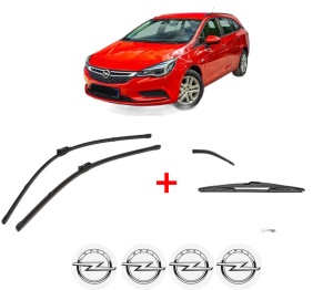 Set 3 stergatoare OPEL ASTRA K (B16) din 2015 - 2022, pentru parbriz si luneta fata si spate auto, Valeo Silencio, din cauciuc siliconat rezistent, 4 Stickere Auto OPEL v12023