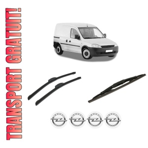 Set 3 stergatoare OPEL COMBO Box Body/MPV din 2001-2012, pentru parbriz si luneta fata si spate auto, Bosch Twin-Aerotwin Retrofit, din cauciuc siliconat rezistent, 4 Stickere Auto OPEL