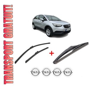 Set 3 stergatoare OPEL CROSSLAND X / CROSSLAND (P17, P2QO) din 2017 - 2019, pentru parbriz si luneta fata si spate auto, Bosch Twin, din cauciuc siliconat rezistent, 4 Stickere Auto OPEL