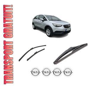 Set 3 stergatoare OPEL CROSSLAND X / CROSSLAND (P17, P2QO) din 2017-2020, pentru parbriz si luneta fata si spate auto, Bosch Twin-Aerotwin, din cauciuc siliconat rezistent, 4 Stickere Auto OPEL