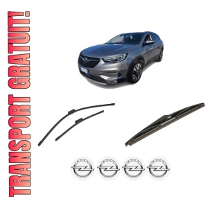 Set 3 stergatoare OPEL GRANDLAND / GRANDLAND X (A18, P1UO) din 2017-2024, pentru parbriz si luneta fata si spate auto, Bosch Twin-Aerotwin, din cauciuc siliconat rezistent, 4 Stickere Auto OPEL