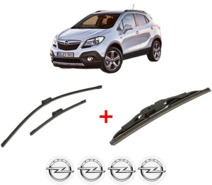 Set 3 stergatoare OPEL MOKKA / MOKKA X (J13) din 2012 - 2019, pentru parbriz si luneta fata si spate auto, Bosch Twin, din cauciuc siliconat rezistent, 4 Stickere Auto OPEL v3684