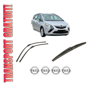 Set 3 stergatoare OPEL ZAFIRA TOURER C VAN (P12) din 2012-2013, pentru parbriz si luneta fata si spate auto, Bosch Twin-Aerotwin, din cauciuc siliconat rezistent, 4 Stickere Auto OPEL