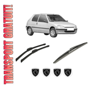 Set 3 stergatoare PEUGEOT 106 II (1A_, 1C_) din 1996-2004, pentru parbriz si luneta fata si spate auto, Bosch Twin-Aerotwin Retrofit, din cauciuc siliconat rezistent, 4 Stickere Auto PEUGEOT