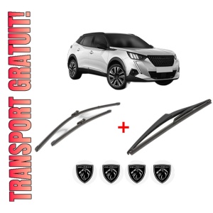 Set 3 stergatoare PEUGEOT 2008 II (UD_, US_, UY_, UJ_, UR_, UC_) din 2019, pentru parbriz si luneta fata si spate auto, Valeo Silencio, din cauciuc siliconat rezistent, 4 Stickere Auto PEUGEOT