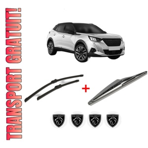 Set 3 stergatoare PEUGEOT 2008 II (UD_, US_, UY_, UJ_, UR_, UC_) din 2019, pentru parbriz si luneta fata si spate auto, Bosch Twin, din cauciuc siliconat rezistent, 4 Stickere Auto PEUGEOT