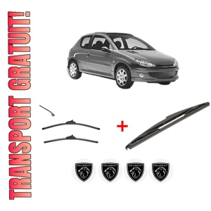 Set 3 stergatoare PEUGEOT 206 Hatchback (2A/C) din 1998 - 2012, pentru parbriz si luneta fata si spate auto, Valeo Silencio, din cauciuc siliconat rezistent, 4 Stickere Auto PEUGEOT