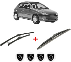 Set 3 stergatoare PEUGEOT 206 Hatchback (2A/C) din 1998 - 2012, pentru parbriz si luneta fata si spate auto, Bosch Twin, din cauciuc siliconat rezistent, 4 Stickere Auto PEUGEOT v8129
