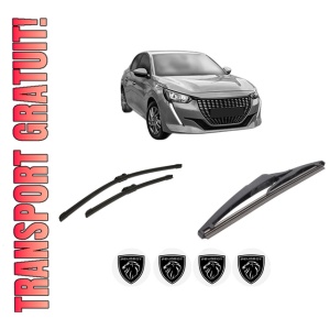 Set 3 stergatoare PEUGEOT 208 II (UB_, UP_, UW_, UJ_) din 2019-2023, pentru parbriz si luneta fata si spate auto, Bosch Twin-Aerotwin, din cauciuc siliconat rezistent, 4 Stickere Auto PEUGEOT
