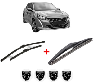 Set 3 stergatoare PEUGEOT 208 II (UB_, UP_, UW_, UJ_) din 2019, pentru parbriz si luneta fata si spate auto, Bosch Twin, din cauciuc siliconat rezistent, 4 Stickere Auto PEUGEOT v11423