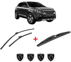 Set 3 stergatoare PEUGEOT 3008 Van (MR_, MC_, MJ_) din 2016, pentru parbriz si luneta fata si spate auto, Valeo Silencio, din cauciuc siliconat rezistent, 4 Stickere Auto PEUGEOT v12383