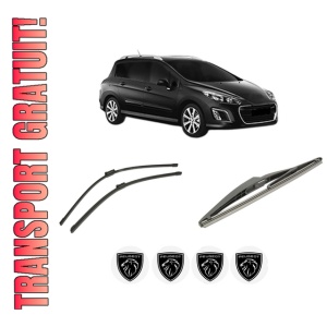 Set 3 stergatoare PEUGEOT 308 SW I Estate Van (4E_) din 2008-2012, pentru parbriz si luneta fata si spate auto, Bosch Twin-Aerotwin, din cauciuc siliconat rezistent, 4 Stickere Auto PEUGEOT