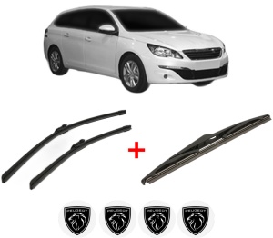 Set 3 stergatoare PEUGEOT 308 SW II Estate Van (LC_) din 2014 - 2021, pentru parbriz si luneta fata si spate auto, Bosch Twin, din cauciuc siliconat rezistent, 4 Stickere Auto PEUGEOT v3509