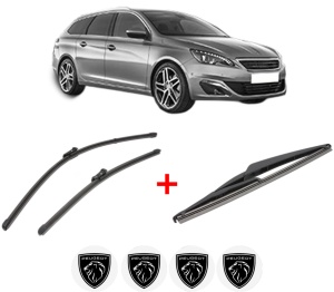 Set 3 stergatoare PEUGEOT 308 SW II (LC_, LJ_, LR_, LX_, L4_) din 2014 - 2021, pentru parbriz si luneta fata si spate auto, Valeo Silencio, din cauciuc siliconat rezistent, 4 Stickere Auto PEUGEOT v13648