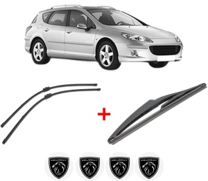 Set 3 stergatoare PEUGEOT 407 SW (6E_, 6D_) din 2004 - 2010, pentru parbriz si luneta fata si spate auto, Valeo Silencio, din cauciuc siliconat rezistent, 4 Stickere Auto PEUGEOT v15088
