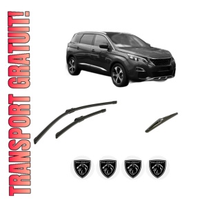 Set 3 stergatoare PEUGEOT 5008 II (MC_, MJ_, MR_, M4_) din 2016-2023, pentru parbriz si luneta fata si spate auto, Bosch Twin-Aerotwin, din cauciuc siliconat rezistent, 4 Stickere Auto PEUGEOT