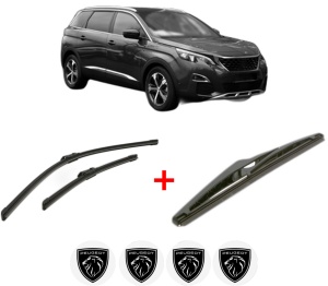 Set 3 stergatoare PEUGEOT 5008 II Van (MC_, MJ_) din 2018, pentru parbriz si luneta fata si spate auto, Bosch Twin, din cauciuc siliconat rezistent, 4 Stickere Auto PEUGEOT v2969