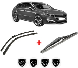 Set 3 stergatoare PEUGEOT 508 SW I (8E_) din 2010 - 2018, pentru parbriz si luneta fata si spate auto, Bosch Twin, din cauciuc siliconat rezistent, 4 Stickere Auto PEUGEOT v8549