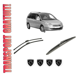 Set 3 stergatoare PEUGEOT 807 (EB_) din 2002-2010, pentru parbriz si luneta fata si spate auto, Bosch Twin-Aerotwin Retrofit, din cauciuc siliconat rezistent, 4 Stickere Auto PEUGEOT