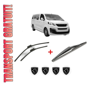 Set 3 stergatoare PEUGEOT EXPERT Bus (V_) din 2016 - 2023, pentru parbriz si luneta fata si spate auto, Bosch Twin, din cauciuc siliconat rezistent, 4 Stickere Auto PEUGEOT