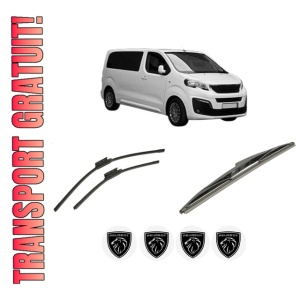 Set 3 stergatoare PEUGEOT TRAVELLER Bus (V_) din 2016-2023, pentru parbriz si luneta fata si spate auto, Bosch Twin-Aerotwin, din cauciuc siliconat rezistent, 4 Stickere Auto PEUGEOT