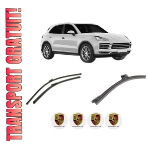 Set 3 stergatoare PORSCHE CAYENNE (9YA) din 2017-2021, pentru parbriz si luneta fata si spate auto, Bosch Aerotwin-Aerotwin, din cauciuc siliconat rezistent, 4 Stickere Auto PORSCHE