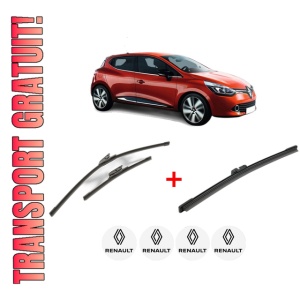 Set 3 stergatoare RENAULT CLIO IV Grandtour (KH_) din 2012 - 2021, pentru parbriz si luneta fata si spate auto, Bosch Aerotwin, din cauciuc siliconat rezistent, 4 Stickere Auto RENAULT