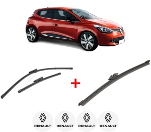 Set 3 stergatoare RENAULT CLIO IV Grandtour (KH_) din 2012 - 2021, pentru parbriz si luneta fata si spate auto, Valeo Silencio, din cauciuc siliconat rezistent, 4 Stickere Auto RENAULT v12928