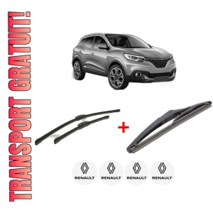 Set 3 stergatoare RENAULT KADJAR (HA_, HL_) din 2015, pentru parbriz si luneta fata si spate auto, Bosch Twin, din cauciuc siliconat rezistent, 4 Stickere Auto RENAULT