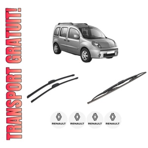 Set 3 stergatoare RENAULT KANGOO / GRAND KANGOO II (KW0/1_) din 2008-2019, pentru parbriz si luneta fata si spate auto, Bosch Twin-Aerotwin Retrofit, din cauciuc siliconat rezistent, 4 Stickere Auto RENAULT