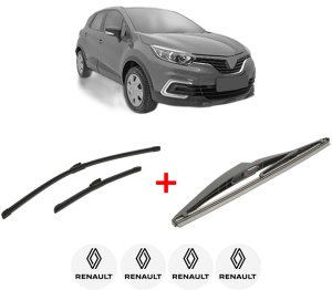 Set 3 stergatoare RENAULT KAPTUR (H5_) din 2016, pentru parbriz si luneta fata si spate auto, Bosch Twin, din cauciuc siliconat rezistent, 4 Stickere Auto RENAULT v7349