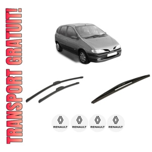 Set 3 stergatoare RENAULT MEGANE Scénic (JA0/1_) din 1996-1999, pentru parbriz si luneta fata si spate auto, Bosch Twin-Aerotwin Retrofit, din cauciuc siliconat rezistent, 4 Stickere Auto RENAULT
